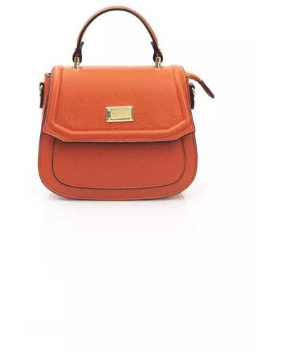Baldinini Elegant Red Leather Shoulder Bag With Golden Accents - Orange