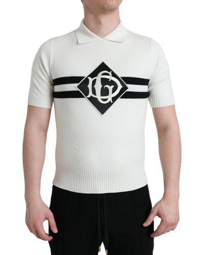 Dolce & Gabbana White Dg Logo Collared Henley Shirt T