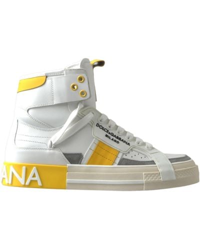 Dolce & Gabbana Multicolor Colorblock Leather High Top Sneakers Shoes - Black