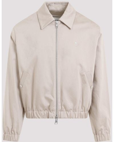 Ami Paris Light Beige Adc Zipped Cotton Jacket - Natural