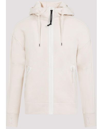 C.P. Company Beige Cotton Goggle Hoodie - White