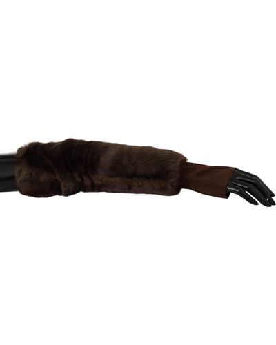 Dolce & Gabbana Elbow Length Finger Less Fur Gloves Brown Lb1006 - Black