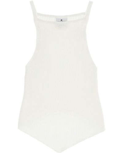 Courreges Ribbed Knit Tank Top With Pointed Hem - White