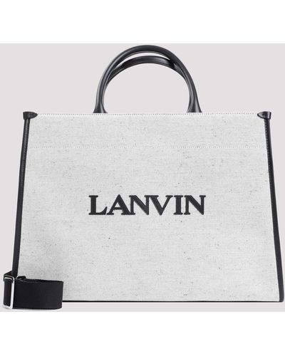 Lanvin Beige Black Cotton Tote Bag - White