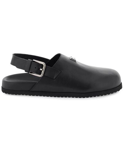 Dolce & Gabbana Leather Clogs With Buckle - Black