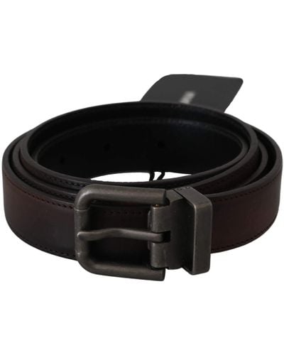 Dolce & Gabbana Solid Brown Leather Grey Buckle Belt - Multicolour