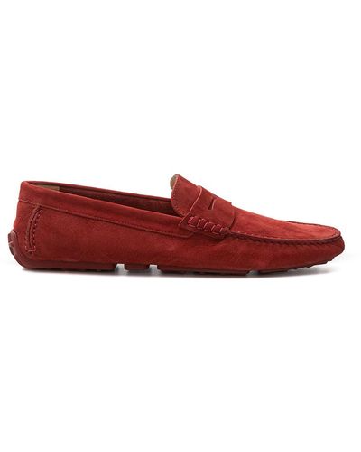 Bally Bordeaux Penny Loafer In Suede - Red