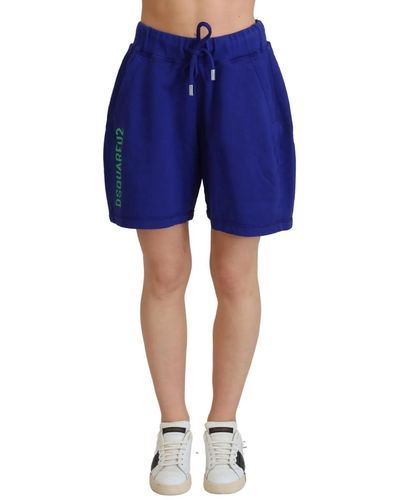 DSquared² Blue Logo Cotton High Waist Sweatshorts Shorts