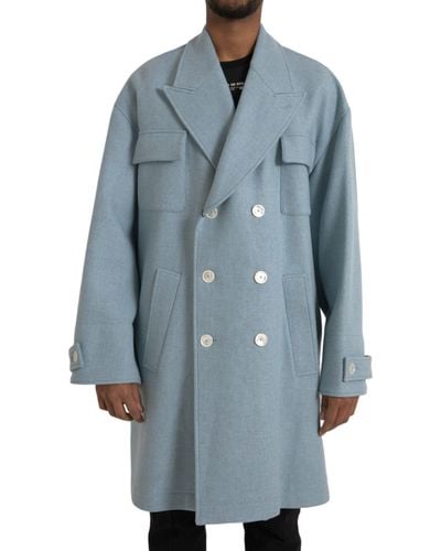 Dolce & Gabbana Double Breasted Trench Coat Jacket - Blue