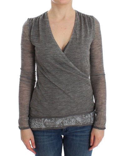 Ermanno Scervino Gray Wool Blend Stretch Long Sleeve Sweater Rayon