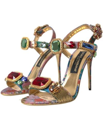 Dolce & Gabbana Jacquard Crystals Sandals Shoes - Pink