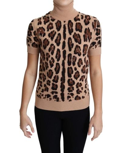 Dolce & Gabbana Beige Leopard Cashmere Print Turtleneck Top - Multicolor