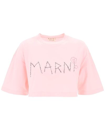 Marni Organic Cotton Cropped T Shirt For - Pink