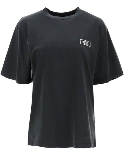 ROTATE BIRGER CHRISTENSEN Faded Effect T Shirt With Logo Embroidery - Black