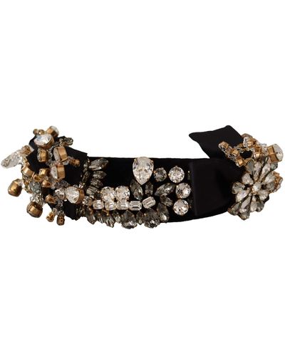 Dolce & Gabbana Embroidered Silk Crystal Tiara - Black