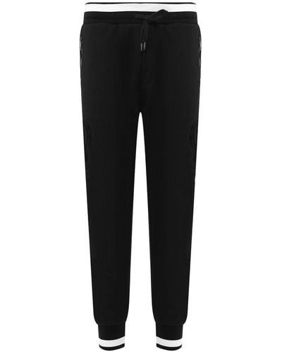 Dolce & Gabbana Elegant Velvet Logo Cotton Trousers - Black