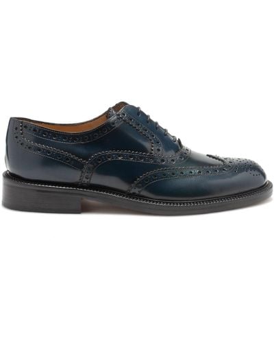 Saxone Of Scotland Blue Spazzolato Leather Mens Laced Full Brogue Shoes