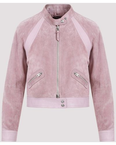 Tom Ford Liliac Leather Cropped Calf Leather Jacket - Pink