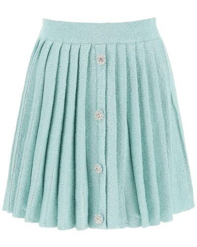 Self-Portrait Mini Skirt In Sequin Knit With Diamanté Buttons - Blue
