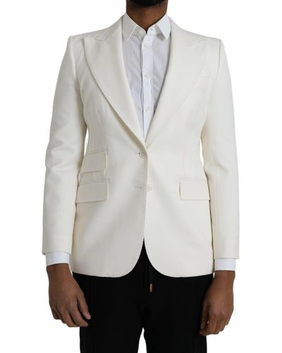 Dolce & Gabbana Wool Single Breasted Coat Blazer - White