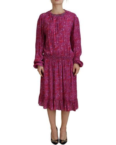 DSquared² Fuchsia Stars Embellished Long Sleeves Dress - Red