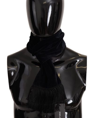 Dolce & Gabbana Silk Blend Skinny Wrap Shawl Fringe Velvet Scarf - Black