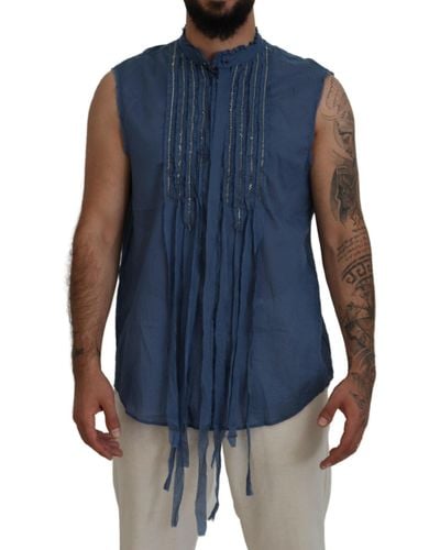 DSquared² Dsqua2 Cotton Chain Embellishment Sleeveless Shirt - Blue