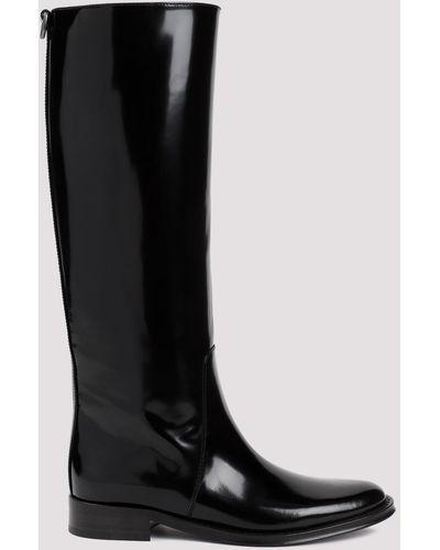 Saint Laurent Black Godiva Brushed Calf Leather Boots