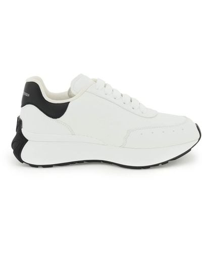 Alexander McQueen Women's Sprint Runner Logo-embossed Leather Sneakers - White
