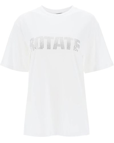 ROTATE BIRGER CHRISTENSEN Crew-Neck T-Shirt With Crystal Logo - White