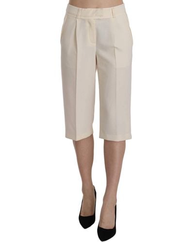 Silvian Heach Cream Mid Waist Cotton Straight Cropped Trousers - Multicolour
