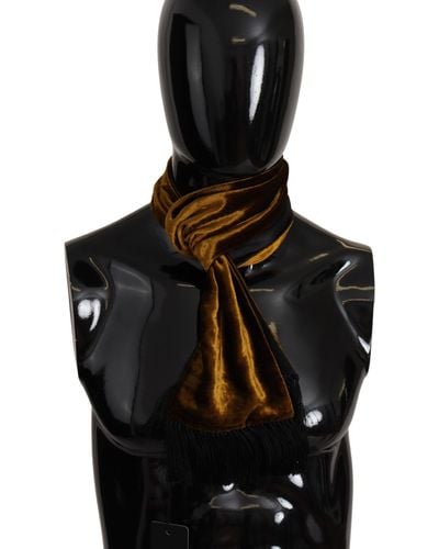 Dolce & Gabbana Brown Shawl Warm Neck Wrap Fringe Silk Scarf - Black