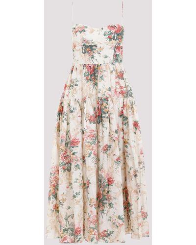 Erdem Ecru Linen Strappy Tier Fit And Flare Midi Dress - Natural