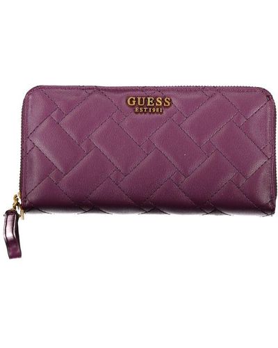 Guess Elegant Zip Wallet With Multiple Compartments - Purple