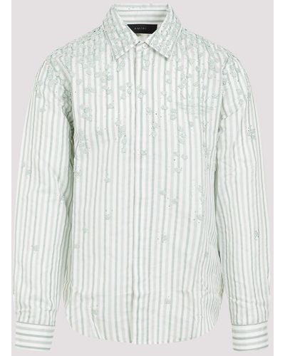 Amiri Green Floral Stripe Shirt - White