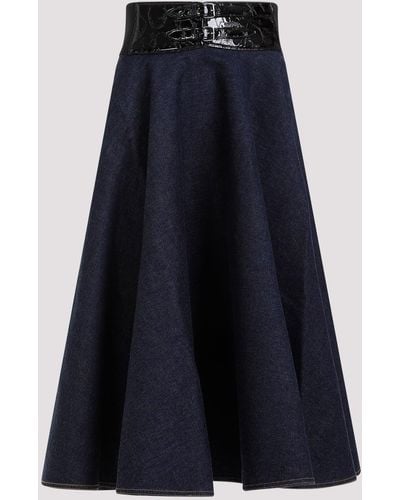 Alaïa Denim Blue Belt Cotton Midi Skirt