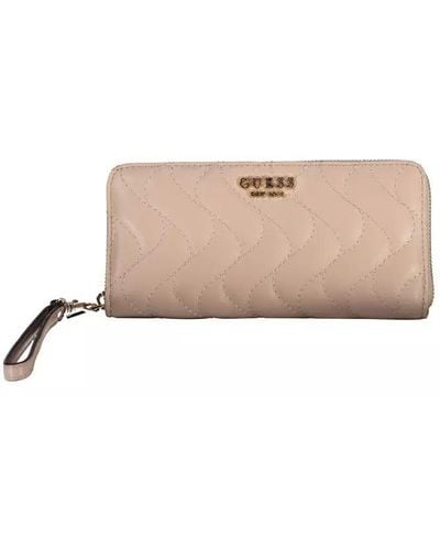 Guess Elegant Pink Wallet With Ample Compartments - Natural