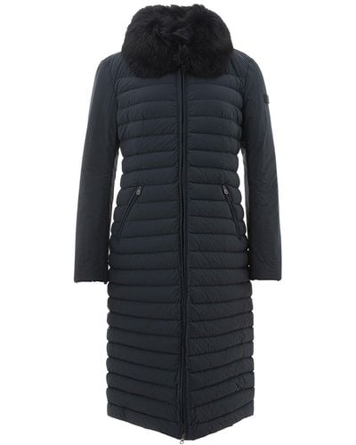 Peuterey Long Quilted Coat With Fur Detail - Blue