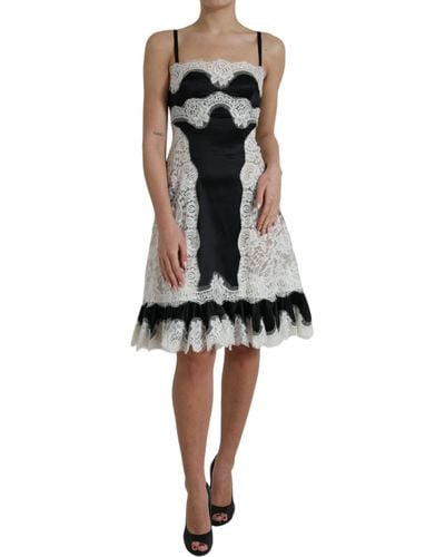 Dolce & Gabbana Black White Lace See Through A-line Sleeveless Dress