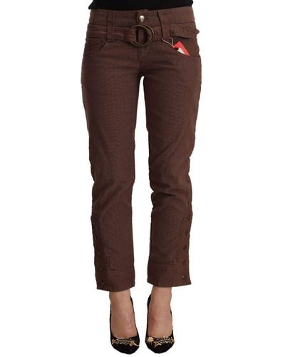 Just Cavalli Chic Mid-Waist Cropped Cotton Pants - Brown