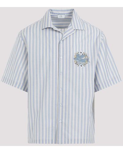 Etro Striped Bowling Cotton Shirt - Blue