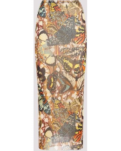 Jean Paul Gaultier Multicolour Butterfly Print Mesh Skirt - Metallic