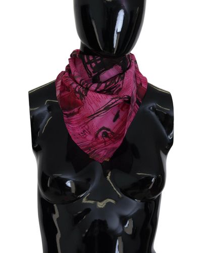John Galliano Pink Printed Silk Wrap Shawl Foulard Square Scarf - Black