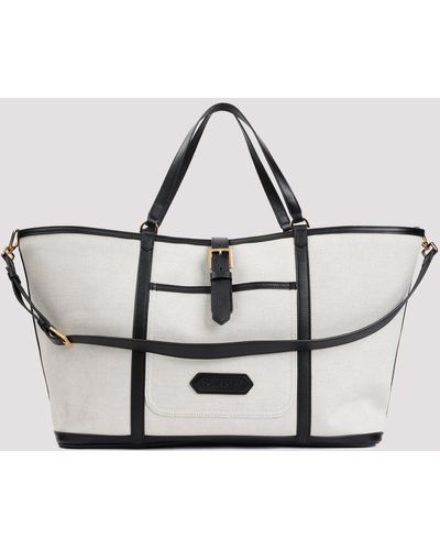 Tom Ford White And Black East West Cotton Tote Bag