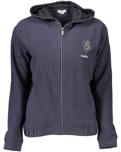U.S. POLO ASSN. Chic Hooded Zip Sweatshirt With Embroidery - Blue