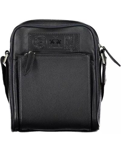 La Martina Elegant Leather Shoulder Bag With Contrasting Details - Black