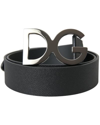 Dolce & Gabbana Leather Logo Metal Buckle Belt - Black