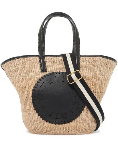Stella McCartney Raffia Shoulder Bag With Logo. - Black