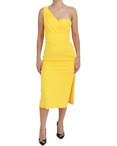 Dolce & Gabbana Elegant One-Shoulder Midi Dress - Yellow