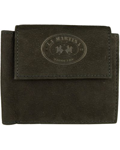 La Martina Elegant Black Leather Wallet With Logo Detail - Green